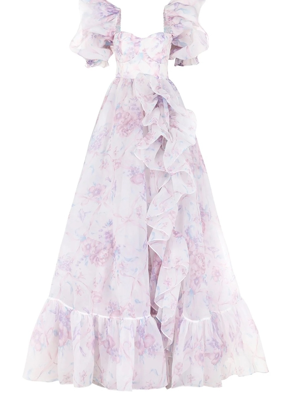 Selkie- Ribbon Dancer Lavender Floral Ruffle Maxi Dress